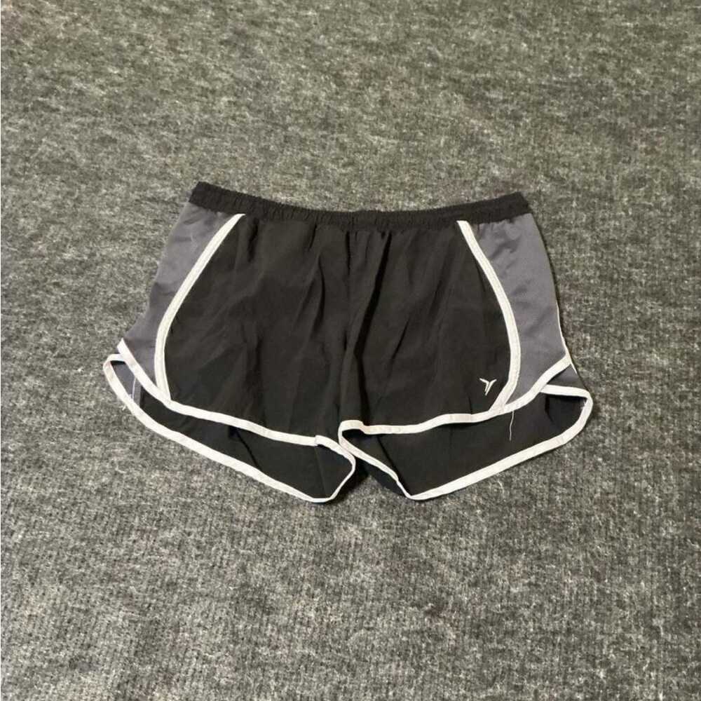 Old Navy Black Athletic Shorts with Gray Panels and White Trim